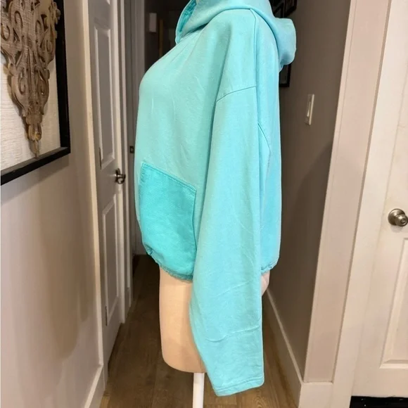 OUTDOOR VOICES women’s size S boxy drawstring hem turquoise hoodie beach top